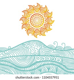 Sea and sun. Vector illustration