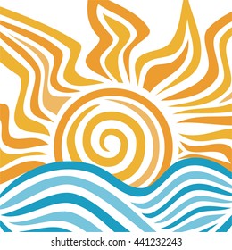 Sea and sun. Vector illustration.