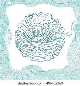 Sea and sun. Vector illustration.