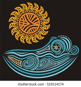 Sea and sun. Vector illustration.