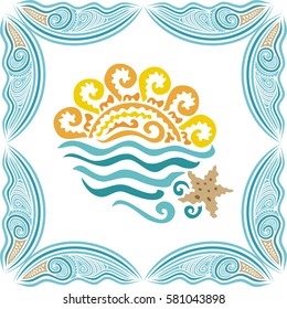 Sea and sun. Vector illustration.