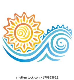 Sea and sun. Vector illustration.