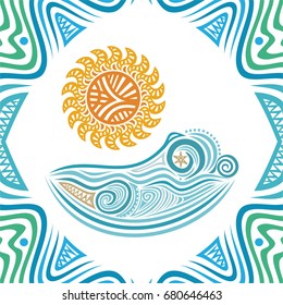 Sea and sun. Vector illustration.