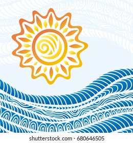 Sea and sun. Vector illustration.