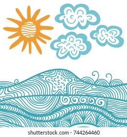 Sea and sun. Vector illustration.