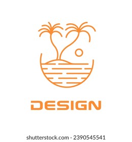 Sea and sun view logo, modern design illustration, line sea