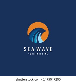 sea and sun waves logo design vector icon