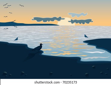 Sea at the sundown.