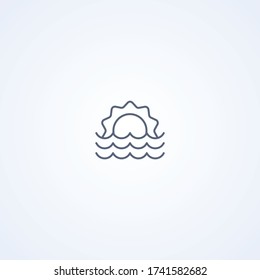 Puesta de sol en el mar, mejor icono de línea gris vector sobre fondo blanco, EPS 10
