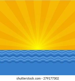 Sea sunrise or sunset  graphic background. Vector illustration.