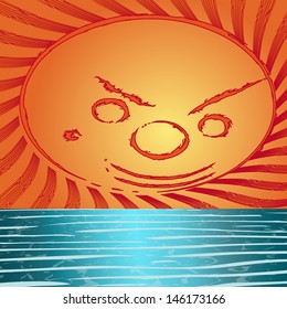 Sea sunset background.Vector illustration of sea.Abstract rays of the sun.Relax the sea.