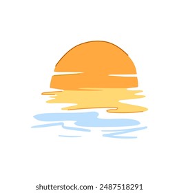sea sunset cartoon. sun dusk, beach view, blue evening sea sunset sign. isolated symbol vector illustration