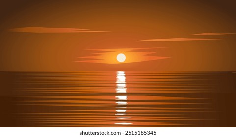 Sea sunset illustration with dramatic red Sky