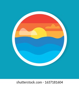 sea sunset landscape sticker - vector illustration