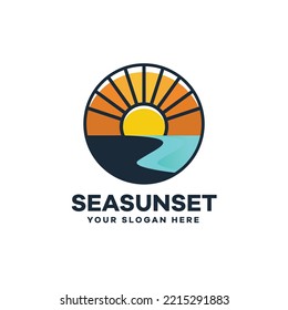 Sea Sunset Logo Template Icon Design