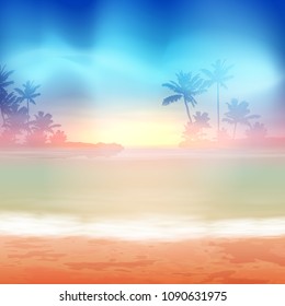 Sea sunset with palm trees