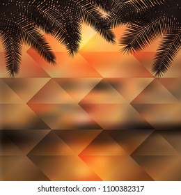 Sea sunset with palmtree. Geometric background.