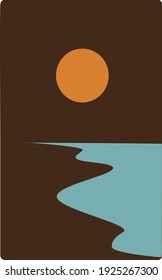 Sea sunset postcard. Seascape. Sun and sand. Vector illustratorion