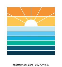 Sea sunset retro badge. Vector illustration
