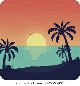 Sea at Sunset Scene from a Tropical Beach with Coconut Trees Nature Landscape
