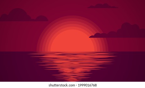 La puesta de sol en el mar. Paisaje veraniego. Fondo del vector