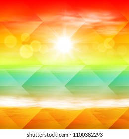 Sea sunset with the sun and light on lens