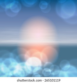 Sea sunset with the sun, light on lens. EPS10 vector.