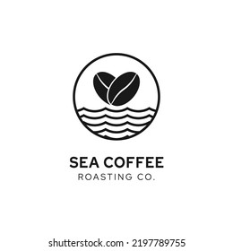 Sea Sunset Sunrise Beach, Coffee Cafe Shop Logo, Design Vector Inspiration