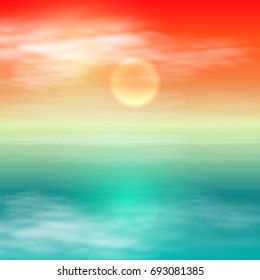Sea sunset. Tropical summer background. EPS10 vector.