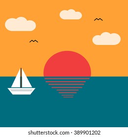 sea and the sunset vector background illustration
