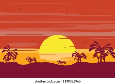 sea and sunset vector illustration 