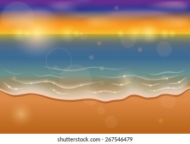 Sea sunset vector illustration. Paradise beach.