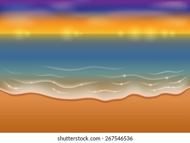 Sea sunset vector illustration. Paradise beach.