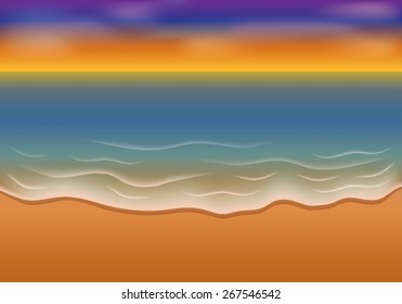 Sea sunset vector illustration. Paradise beach.