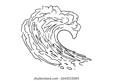 Sea surf ocean waves sketch summer style in vector