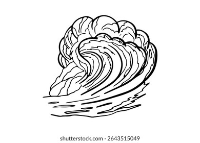 Ondas oceânicas de surf esboço estilo de verão em vetor