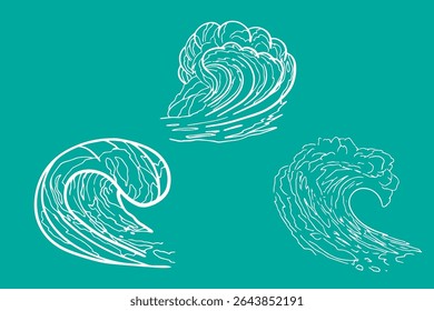 Sea surf ocean waves sketch summer style in vector