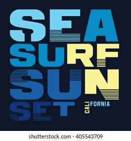 Tipografia de surf do mar, gráficos de t-shirt, vetores