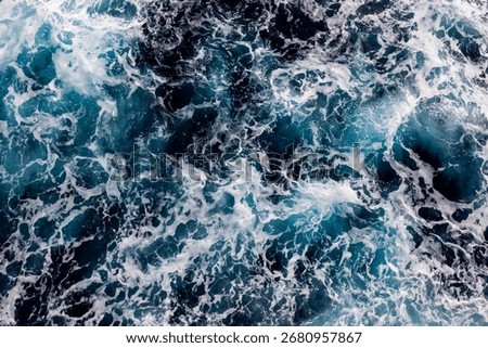 Sea surface background. Aerial view of breathtaking foamy water. Can be used in covers, packaging, posters, textures, cards, art and design projects. Elegant vector illustration.