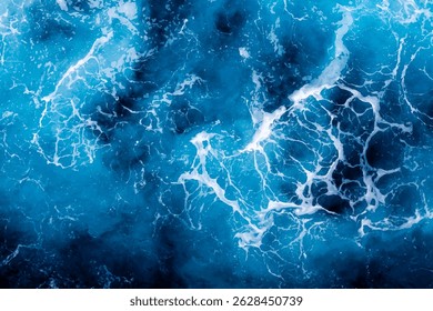 Sea surface background. Top view of artistic foamy water. Can be used in covers, packaging, posters, textures, brochures, art and design projects. Stylish vector illustration.