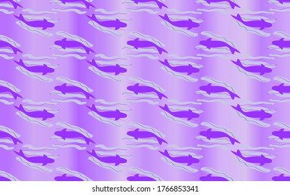 superficie marina con peces flotantes. olas moradas y tiburones. un bonito fondo iridiscente con un tema marino. nuevo diseño para el sitio web y textiles.