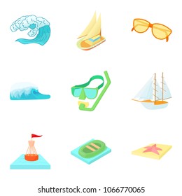 Sea surface icons set. Cartoon set of 9 sea surface vector icons for web isolated on white background