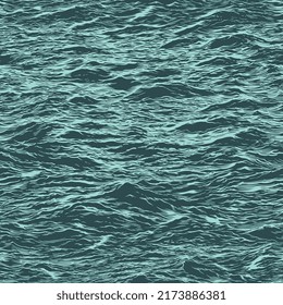 Sea surface. Seamless wallpaper pattern. Editable hand drawn illustration. Vector vintage engraving. 8 EPS