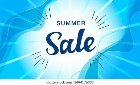 Sea surface and summer sale design, summer light image illustration. Blue vector background material