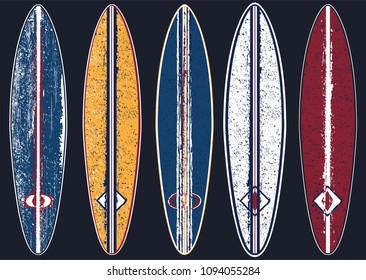 Sea surfing pattern with different type surf desks. Surfboard seamless background in black and white colors. Summer travel illustration. Outline surfboards backdrop.