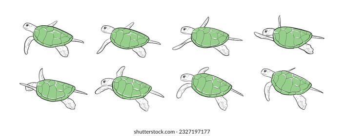 Sea ​​turtle swimming. Animation frames
