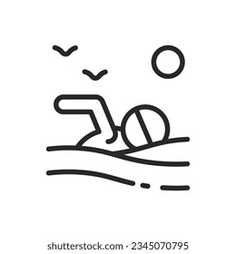 Icono De Natación En El Mar. Signo editable de contorno de vector de la actividad de salpicadura y vacaciones oceánicas. Ilustración lineal mínima para relajar el viaje de verano en la playa y las aventuras deportivas acuáticas.