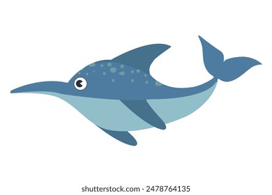 Sea swordfish. Cute sea fish isolated on white background. Funny underwater animal. Colored flat vector illustration. Underwater world concept.