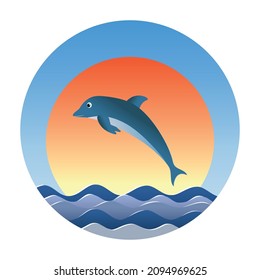 the sea symbol is a dolphin on the background of the rising sun