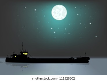 Sea tanker on background of the star sky